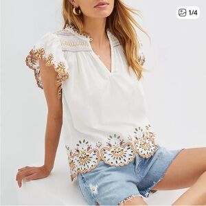 Anthropologie Love The Label Scalloped Eyelet Blouse